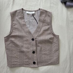 Self Contrast Striped Button-Up Vest Size XS USA Made